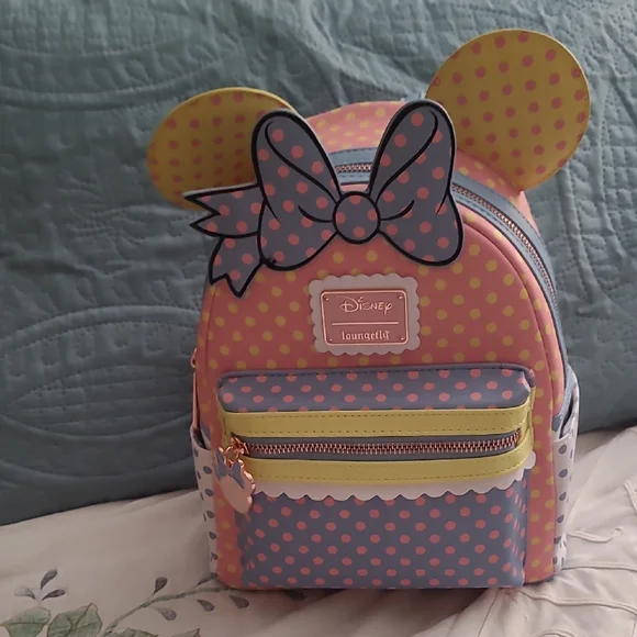 Disney Pink and Yellow Polka Dot Kids Backpack - Picture 1 of 6